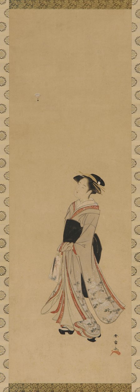 Battledore ve raketle oynayan bir kız, Edo dönemi, 18. yüzyıl. by Shunsho