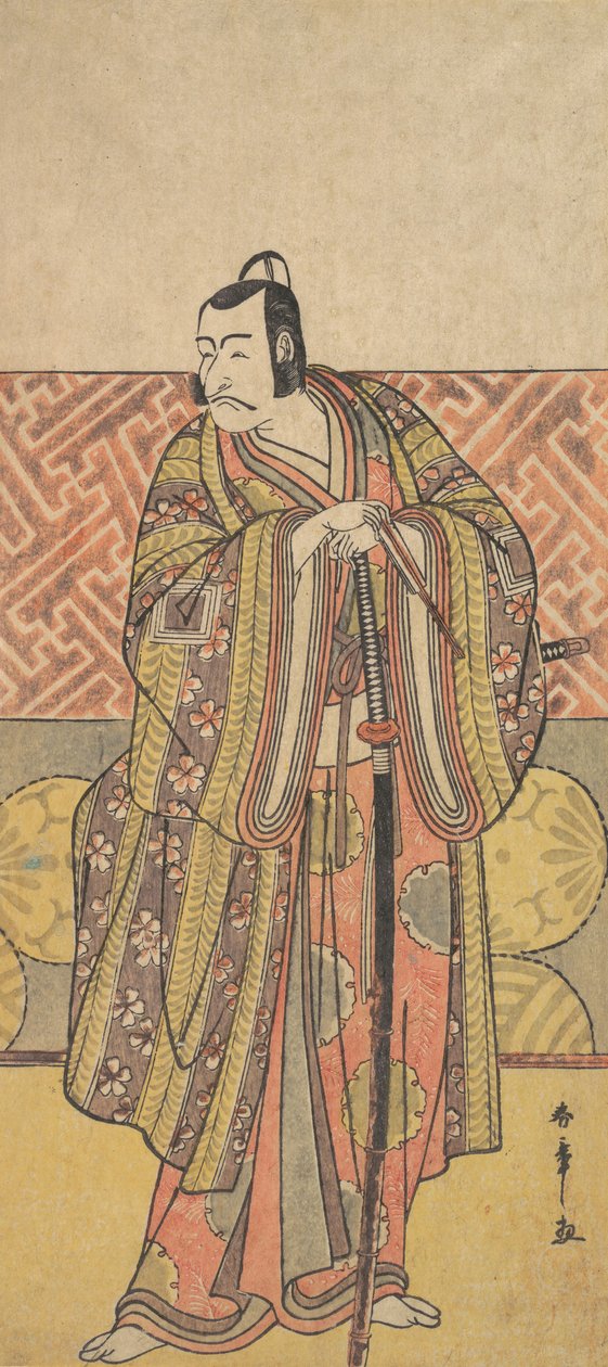 Ichikawa Danjuro V, Kudo Suketsune, Zengin Kıyafetli, Kılıcına Yaslanmış, 18. yüzyılın sonlarında. by Shunsho