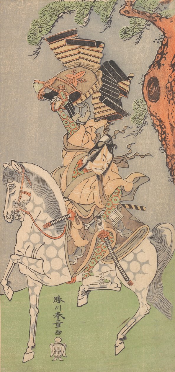 Ichikawa Danjuro V, Dapple Grey Horse Üzerine Binmiş Bir Savaşçı olarak, 1771. by Shunsho