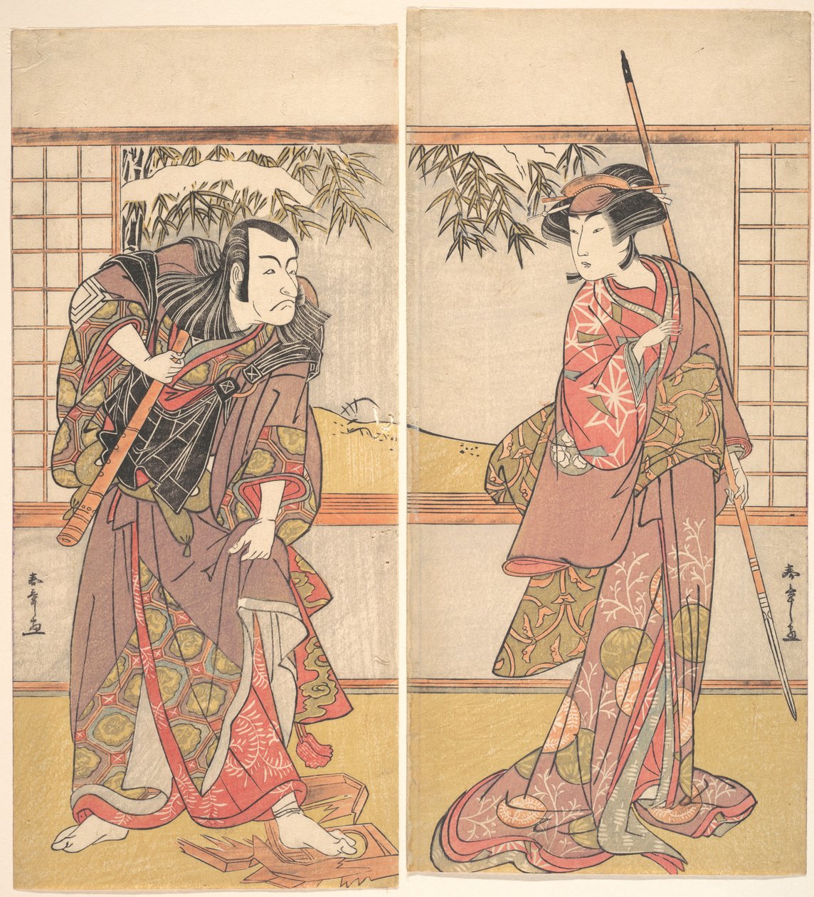 Kabuki Oyuncuları Osagawa Tsuneyo II ve Ichikawa Danjuro V, yaklaşık. 1780