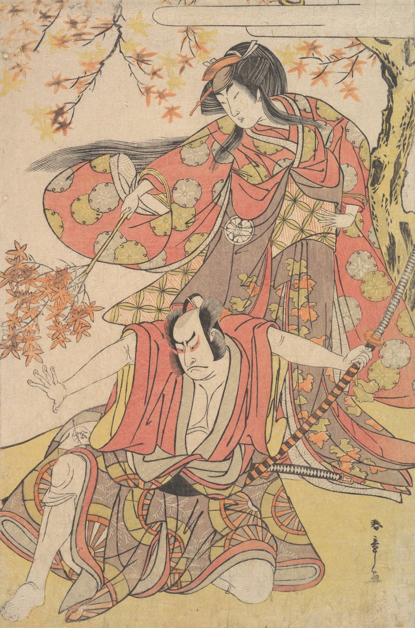 Segawa Kikunojo III, Sonbaharda Bir Akçaağaç Ağacının Altında Duran Bir Kadın olarak, ca. 1778., yakl. 1778. by Shunsho