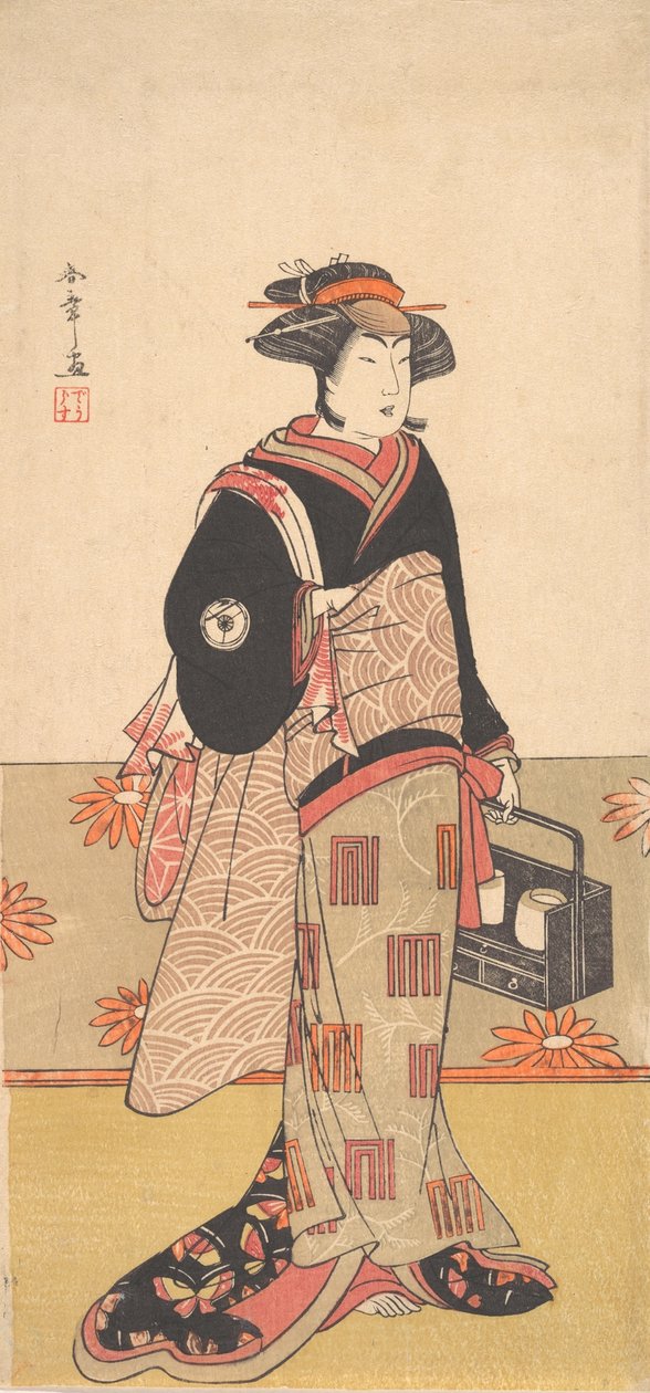 Aktör Iwai Hanshiro IV, Siyah Kimono Giyen Bir Kadın Olarak, ca. 1780. by Shunsho