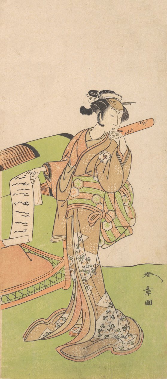 Kadın Rolünde Aktör Iwai Hanshiro IV, Bir Çöpün Yanında Duruyor, 1726-1792. by Shunsho