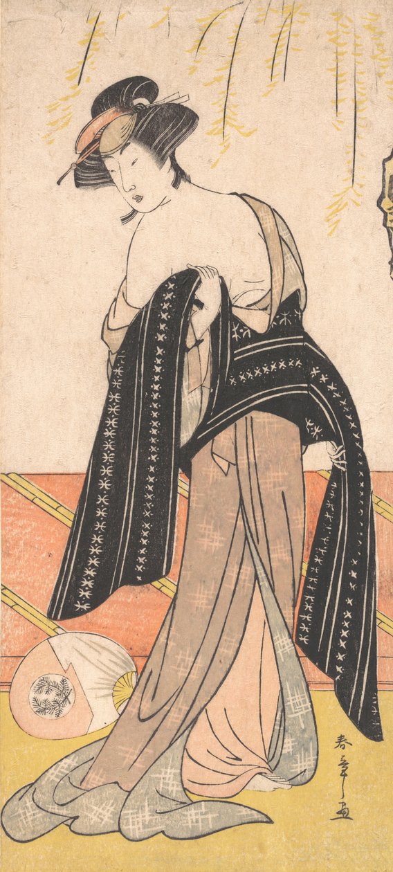 Aktör Nakamura Riko, Obi'sini Bağlayan Bir Oiran rolünde, ca. 1779. by Shunsho