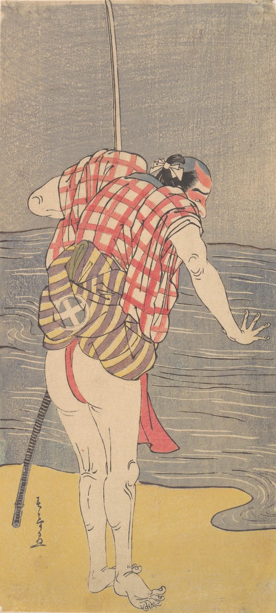 Aktör Otani Hiroemon III, Çizilmiş Kılıçla Denize Girmeye Hazır Adam rolünde, ca. 1775. by Shunsho