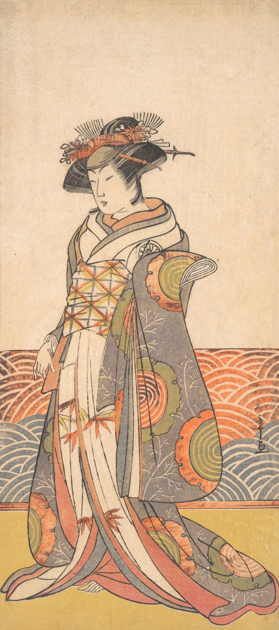 Dalga Desenli Bir Odada Duran Bir Kadın Olarak Üçüncü Segawa Kikunojo Dado, ca. 1779. by Shunsho