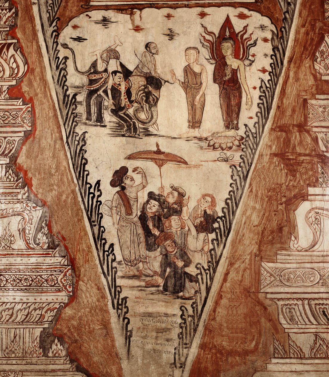 Bir duvar resminden detay - Buda sapkınları şaşırtıyor, 1734 by Siamese School