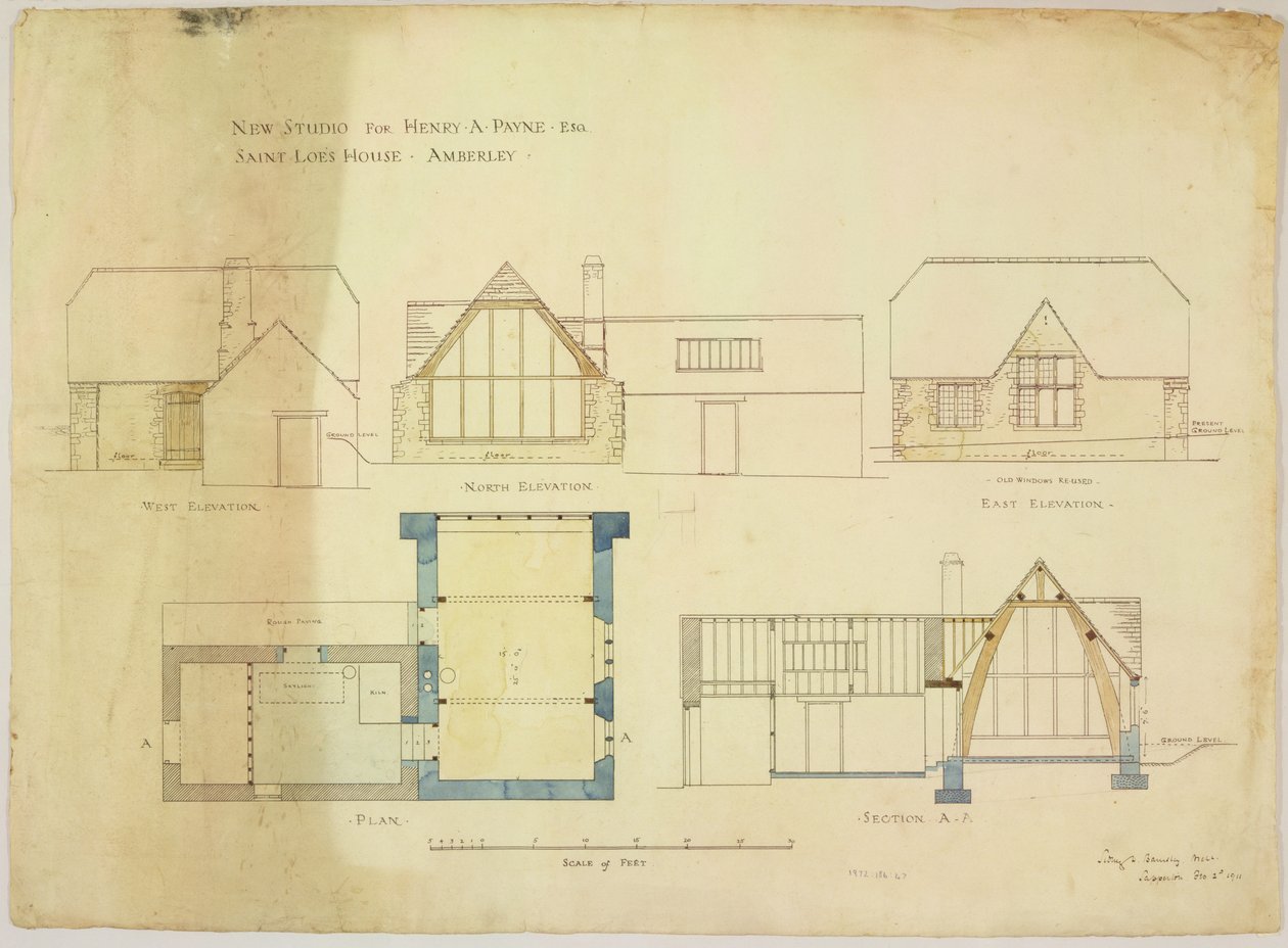 Henry A. Payne için Yeni Stüdyo esq. Saint Loes House, Amberley, 2 Şubat 1911 (kağıt üzerinde wc) by Sidney Barnsley