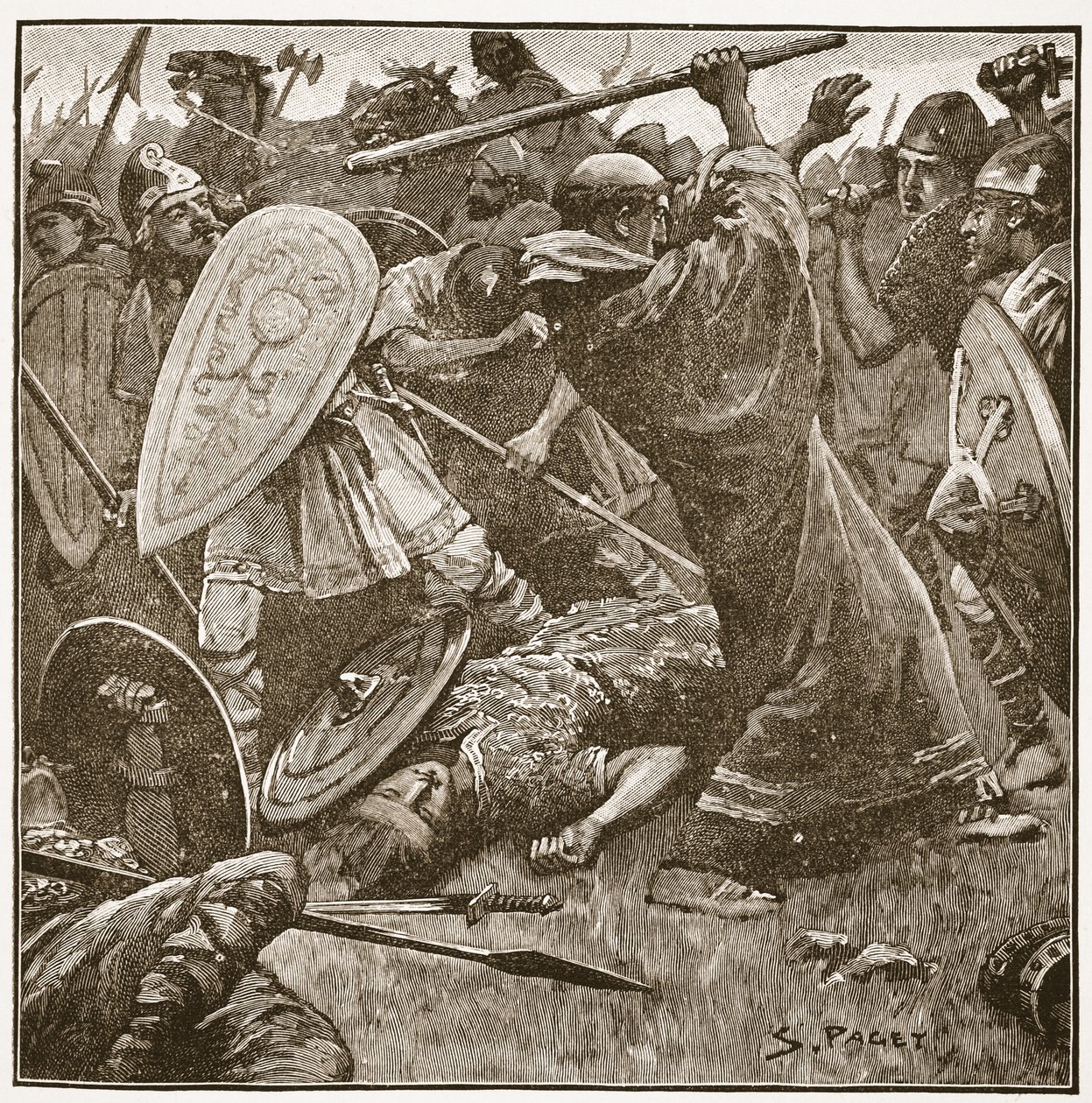 Kral-keşiş, eski Doğu Angliyen tebaasının bozguna uğradı, HDM Spence-Jones, pub'ın 'İngiltere Kilisesi: Halkın Tarihi'nden bir örnek. c.1910 (sepya fotoğrafı) by Sidney Paget