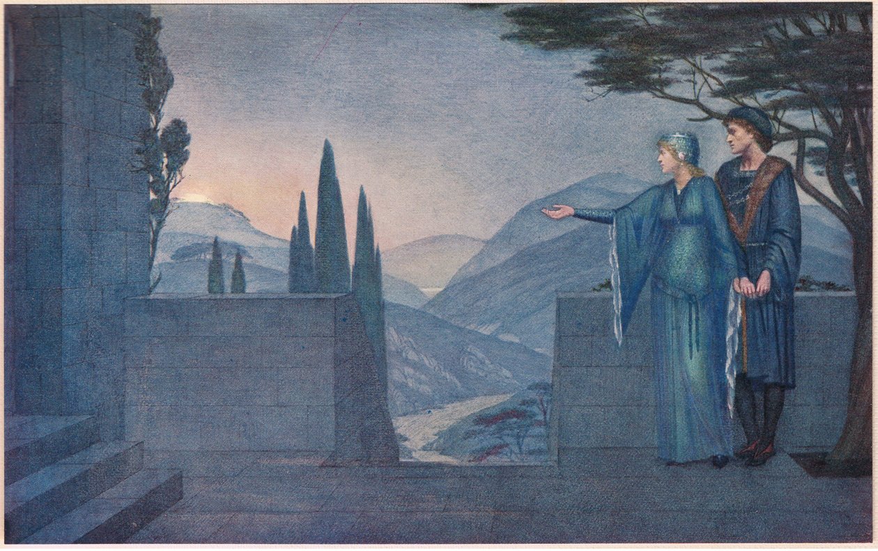 Prens ve Elsie. "Ah o kadar erken değil, şuradaki ateşe bakın, doğudaki tepeden yavaş yavaş yükselen ay by Sidney Meteyard