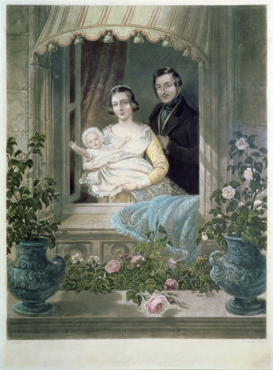 Kraliçe Victoria, Prens Albert ve bebek Windsor Kalesi