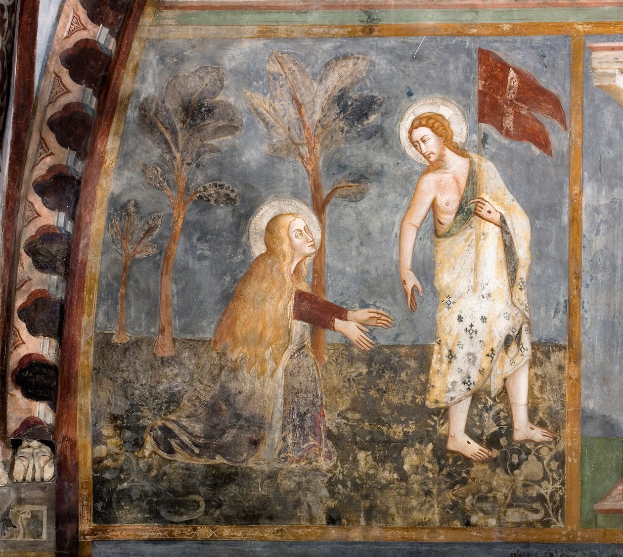 Noli me tangere (Bana dokunma). Siena okulunun freski. 14. yüzyıl. Üstün Kilise. Saint Benedetto Manastırı (Sacro Speco), Subiaco (Roma), İtalya by Sienese School