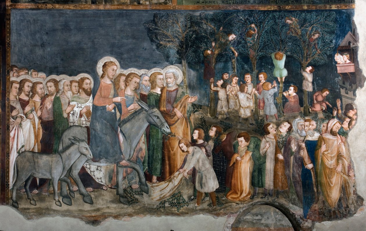 Siena okulunun Kudüs freskinin girişi. 14. yüzyıl. Üstün Kilise. Aziz Benedetto Manastırı by Sienese School