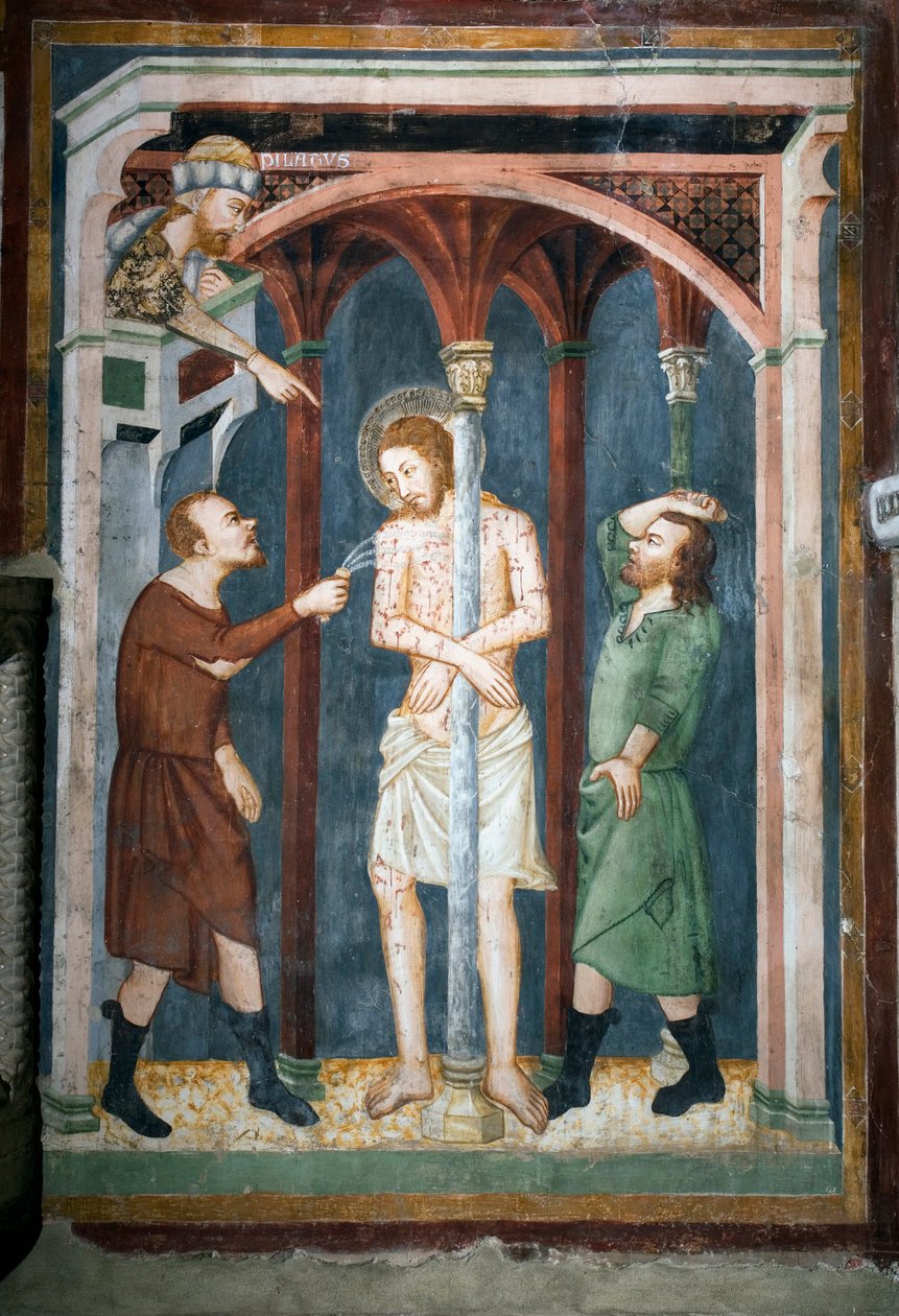 Siena okulunun kırbaç freski. 14. yüzyıl. Üstün Kilise. Aziz Benedetto Manastırı by Sienese School