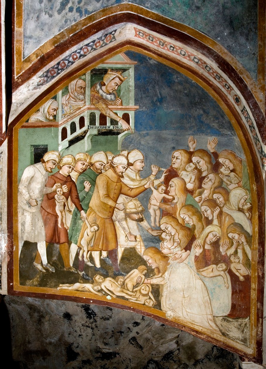Masumların Katliamı Siena okulunun bir freskinin detayı (14. yüzyıl) 1363-1366 St. Benedetto Manastırı (Sacro Speco), Subiaco (Roma), İtalya by Sienese School
