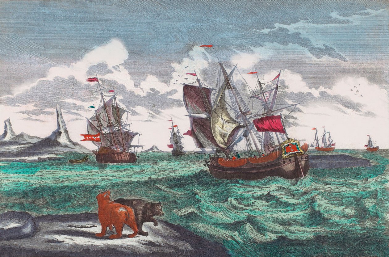 18. yüzyılda Grönland açıklarında balina avcılığı (gravür) by Sieuwert van der Meulen