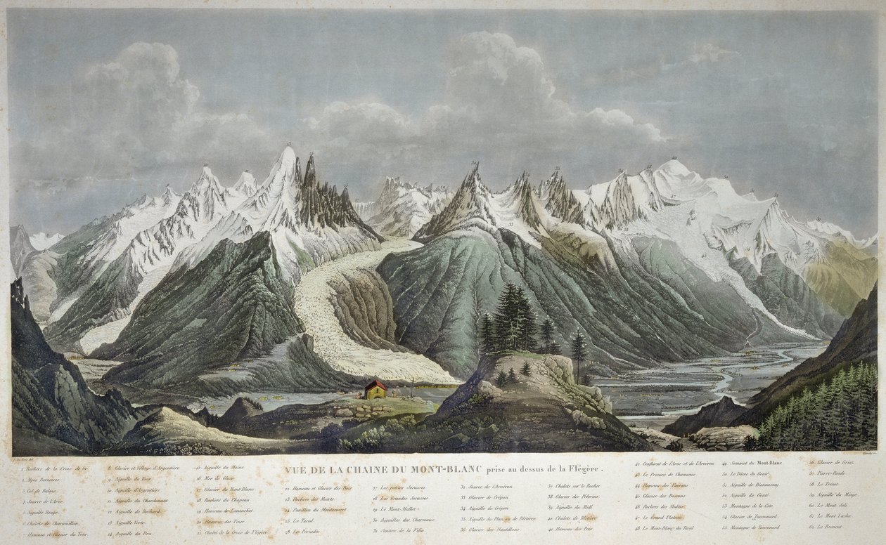Mont Blanc masifinin (Mont Blanc) Görünümü - SIGISMOND HIMELY 1801-1872 TARAFINDAN FLEGERE ÜZERİNDE ÇEKİLMİŞ CHAINE DU MONT BLANC