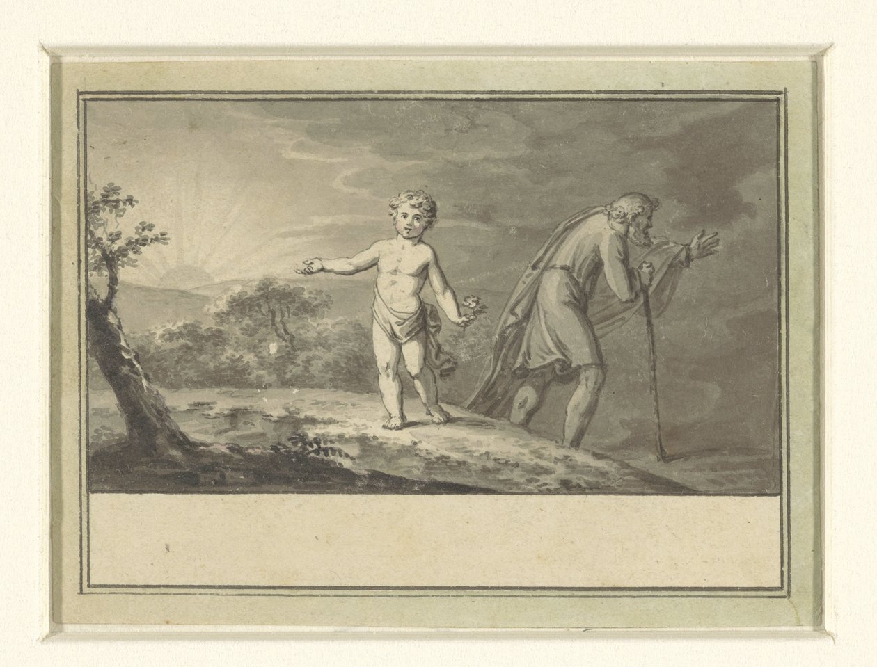 Yeni ve eski yıl: bir manzarada bir çocuk ve yaşlı bir adam by Sigmund Ferdinand Ritter von Perger