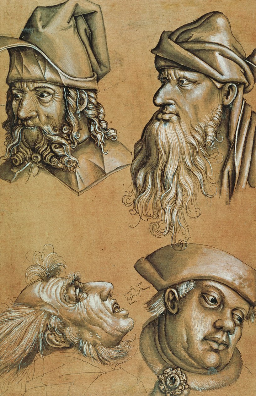Bir Tutku Serisi için Dört Kafa Çalışmaları (kalem ve mürekkep, kağıt üzerinde yıkama ve gövde rengi) by Sigmund Holbein