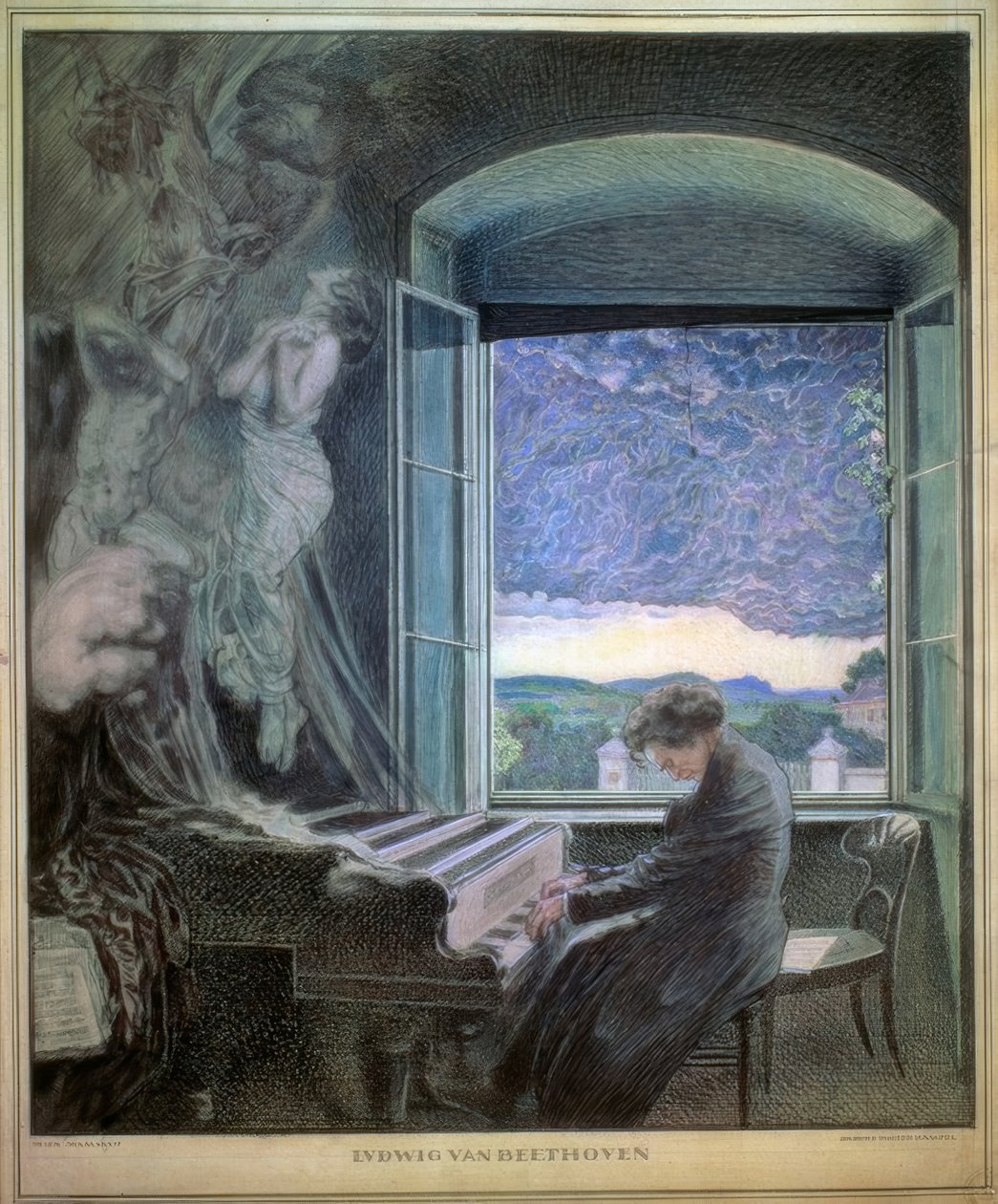 Bir müzik dehası olarak Beethoven alegorisi by Sigmund Walter Hampel