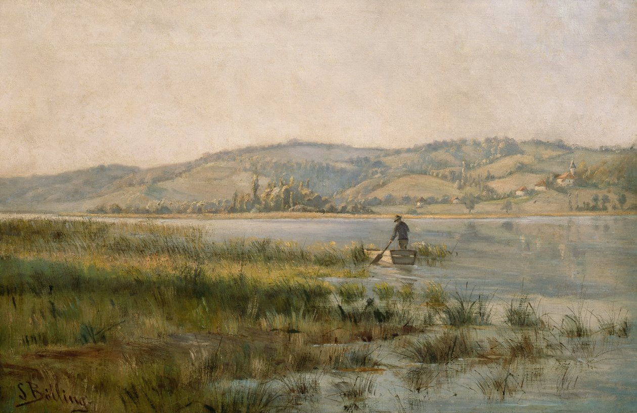 Gölde kürek çeken adam (resim) by Sigrid Bolling