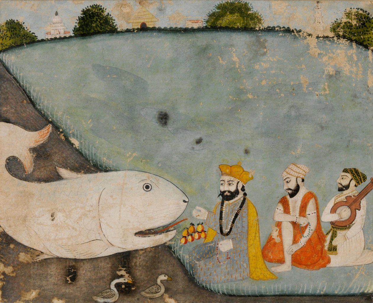 Bala, Mardana ve büyük balık ile Guru Nanak (Matsyavatara