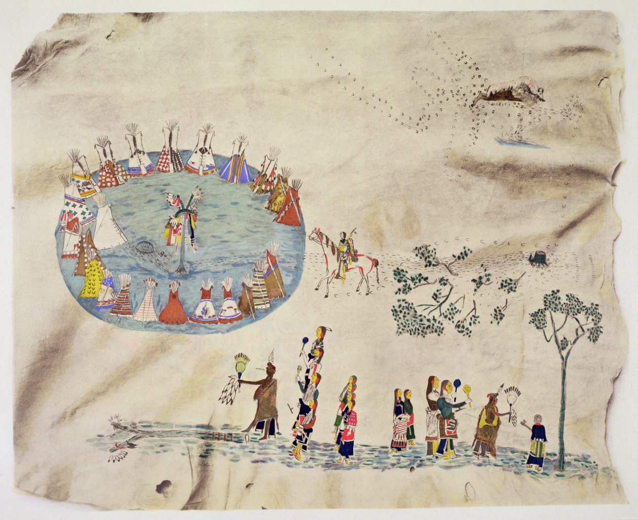 Shoshone Sun Dance (geyik derisindeki pigment) by Silver  Horn