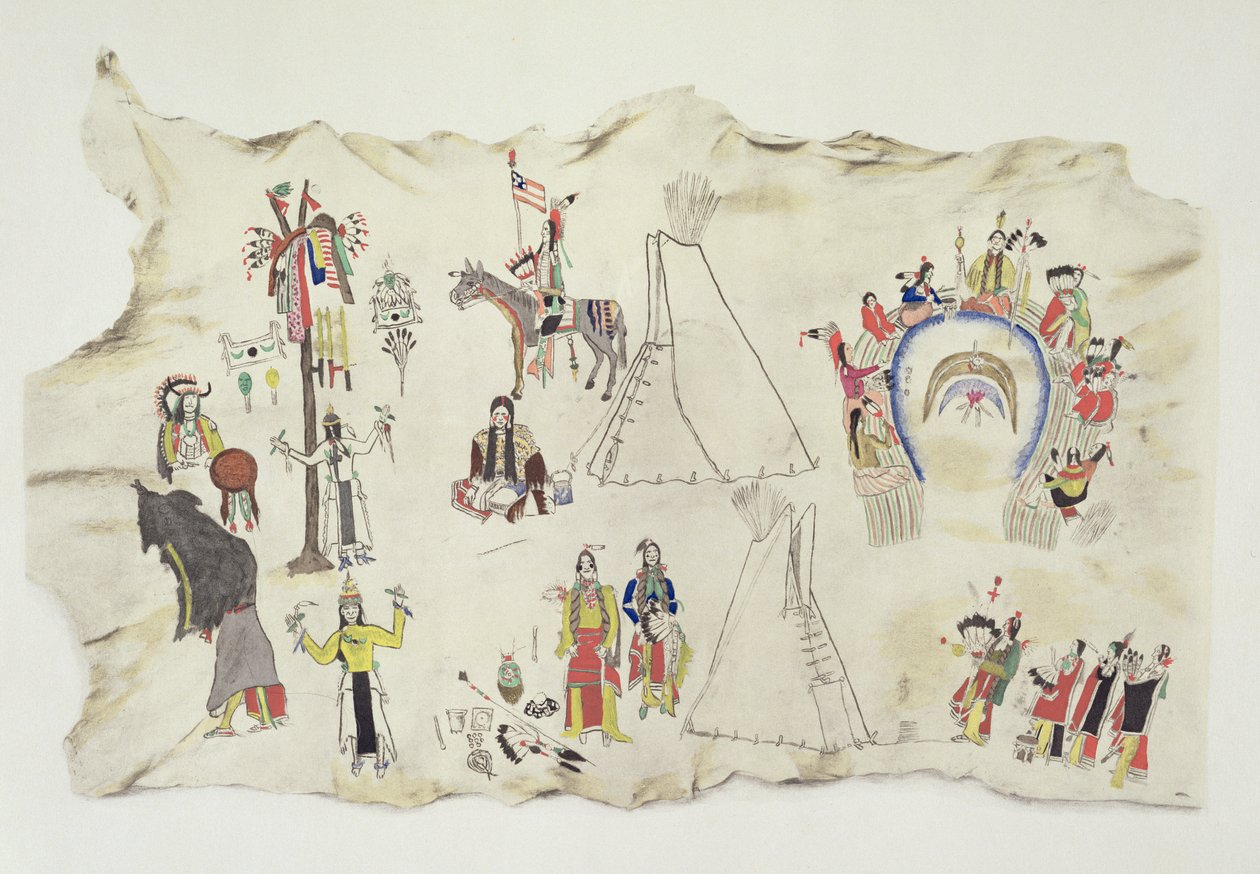 Shoshone Sun Dance ve Peyote Kültü (geyik derisindeki pigment) by Silver Horn