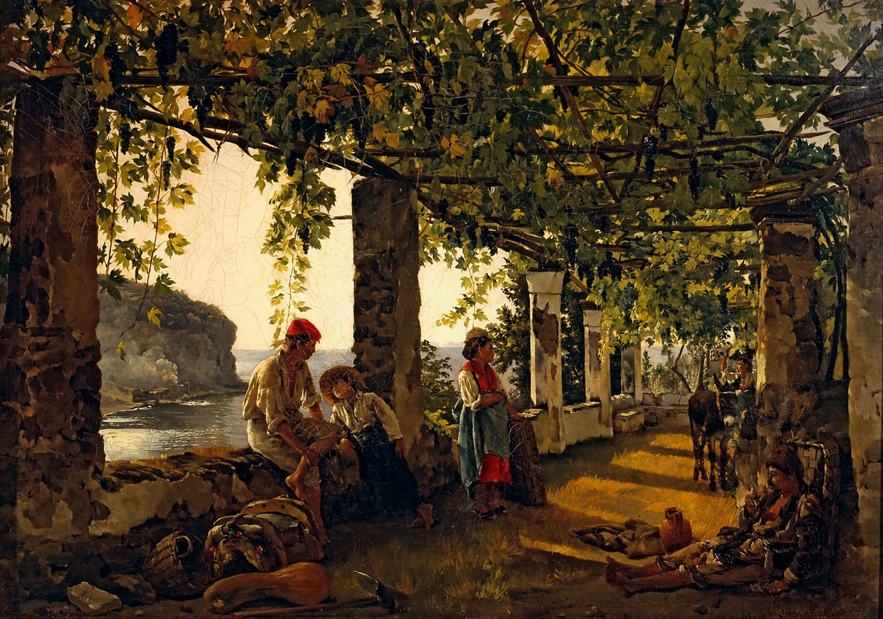 Üzüm asmaları ile büyümüş bir veranda by Silvestr Fedosievich Shchedrin