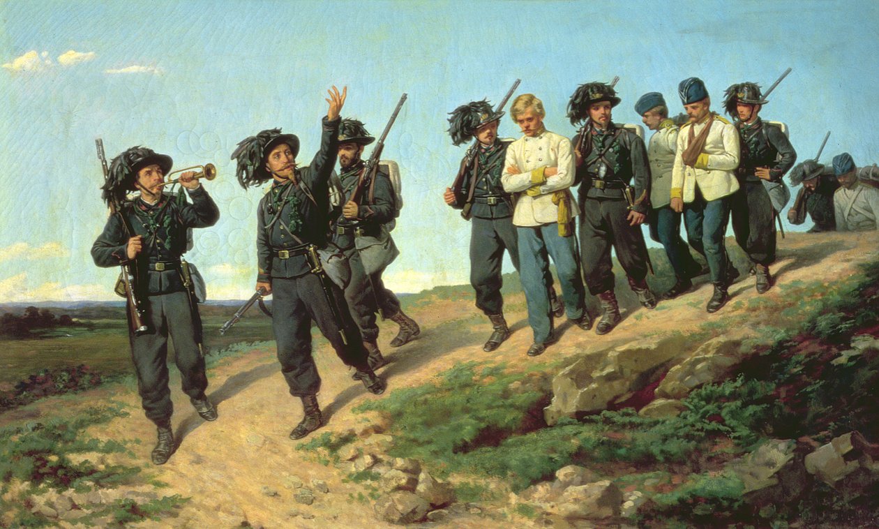 Bir keşif devriyesinden dönen bir İtalyan tüfek alayı, 1861 by Silvestro Lega