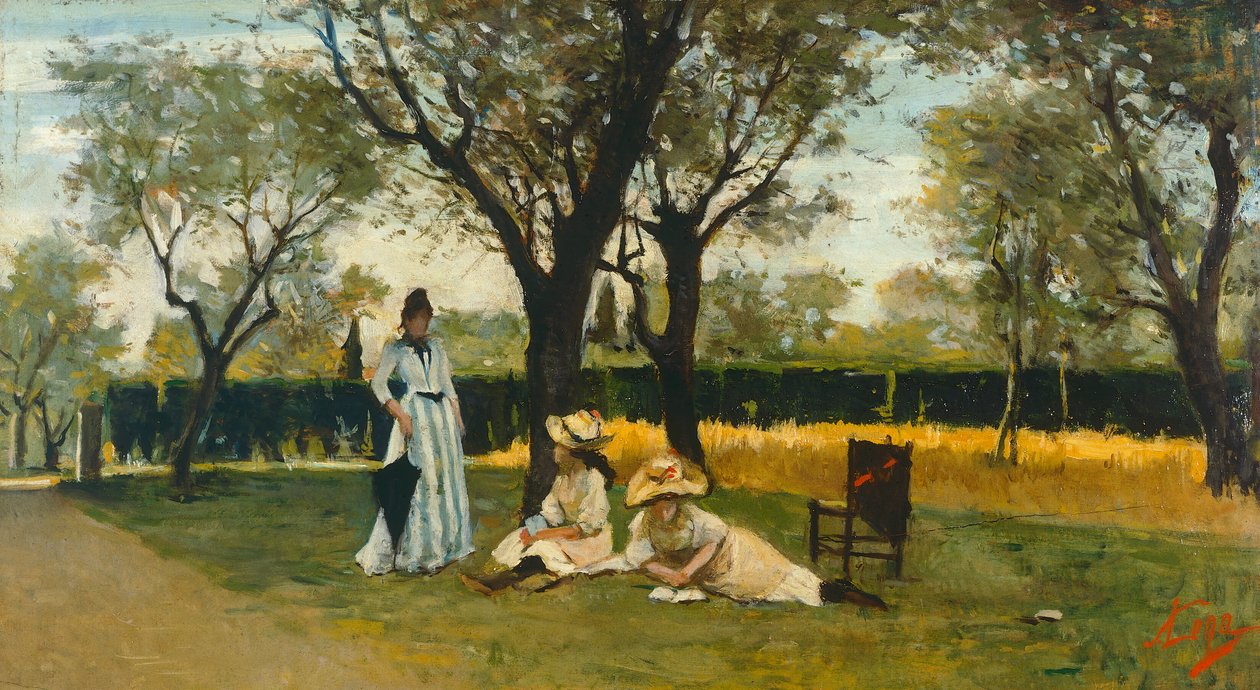 Poggio Piano villasında, Silvestro Lega (1826-1895), pano üzeri yağlı boya, 34x60,5cm by Silvestro Lega