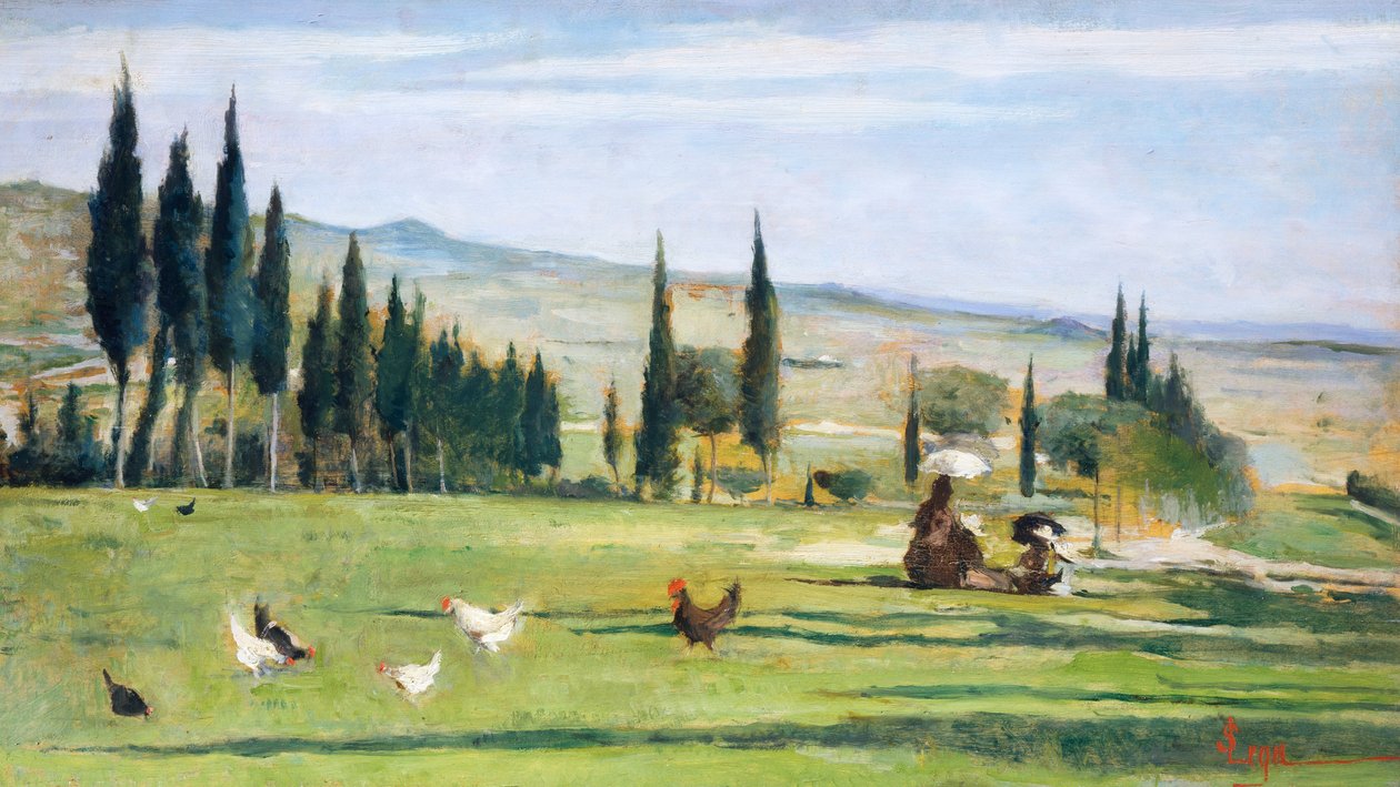 Gabbro Manzara, Silvestro Lega (1826-1895), tuval üzerine yağlı boya, 34.5x61 cm. by Silvestro Lega