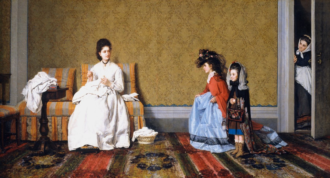 Bayanlara bakan kızlar, Silvestro Lega (1826-1895), tuval üzerine yağlıboya, 59x111 cm by Silvestro Lega