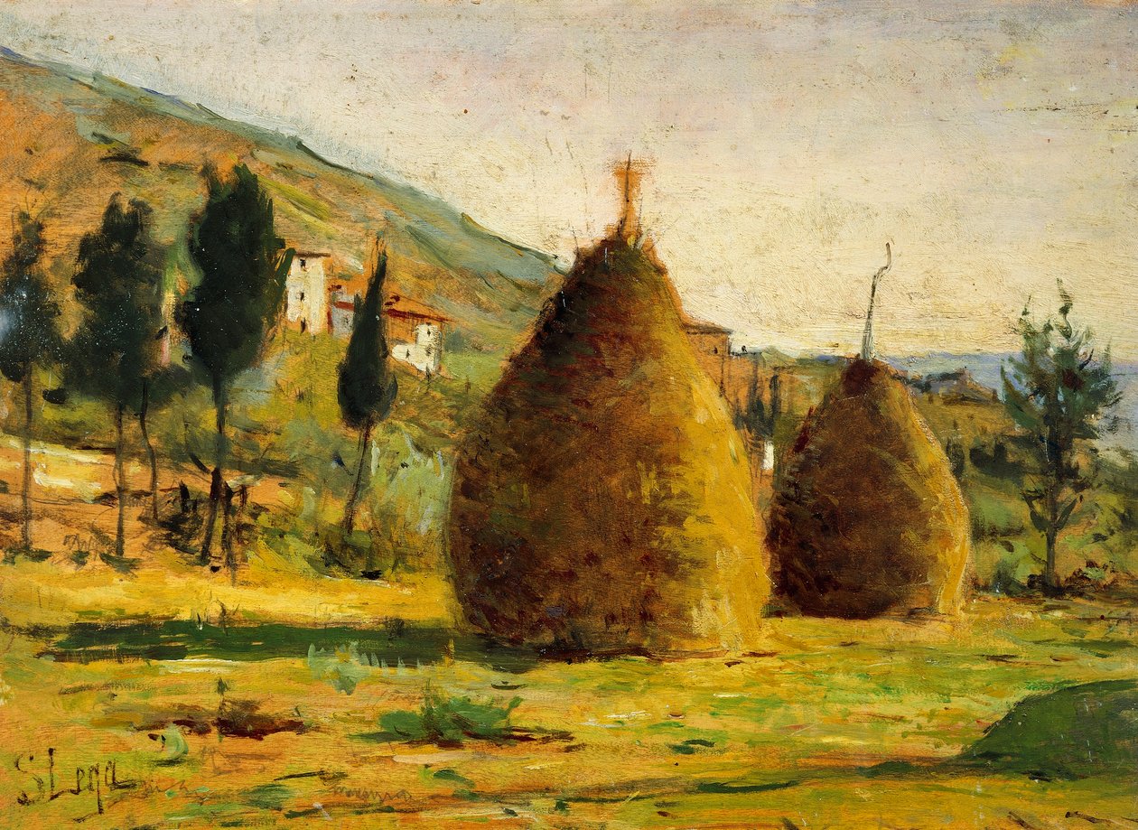 Güneşte saman yığınları by Silvestro Lega