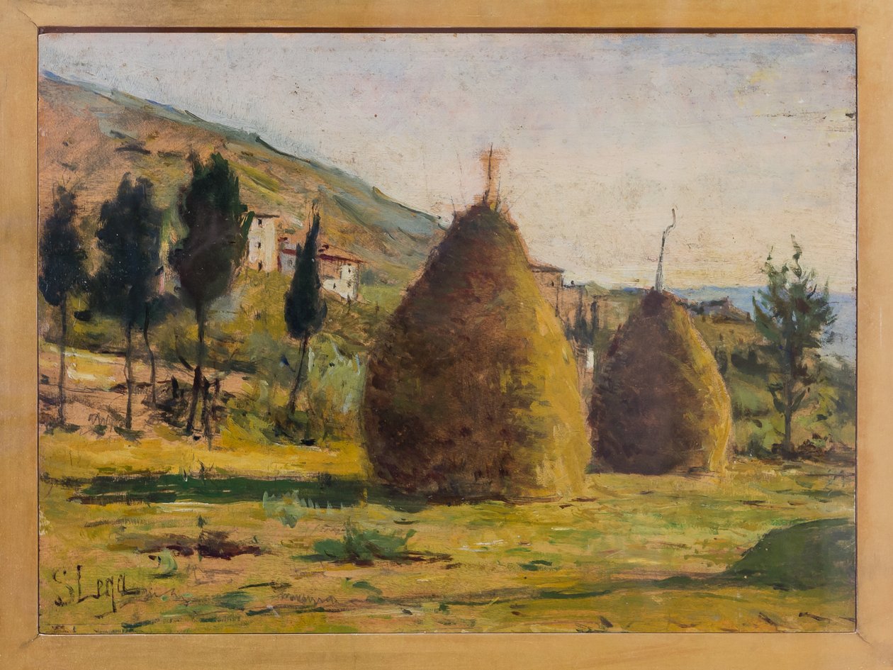 Güneşte Saman Yığınları, 1890 dolayları (gemideki petrol) by Silvestro Lega