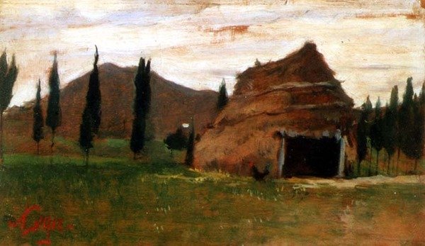 Sazdan Kulübe ile Manzara by Silvestro Lega