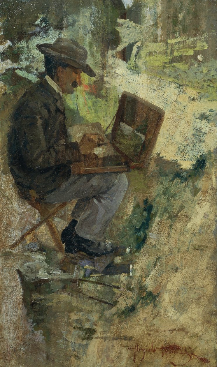 Angiolo Tommasi (1858-1923) tarafından yapılan Silvestro Lega tablosunun portresi, panel üzerine yağlı boya by Silvestro Lega