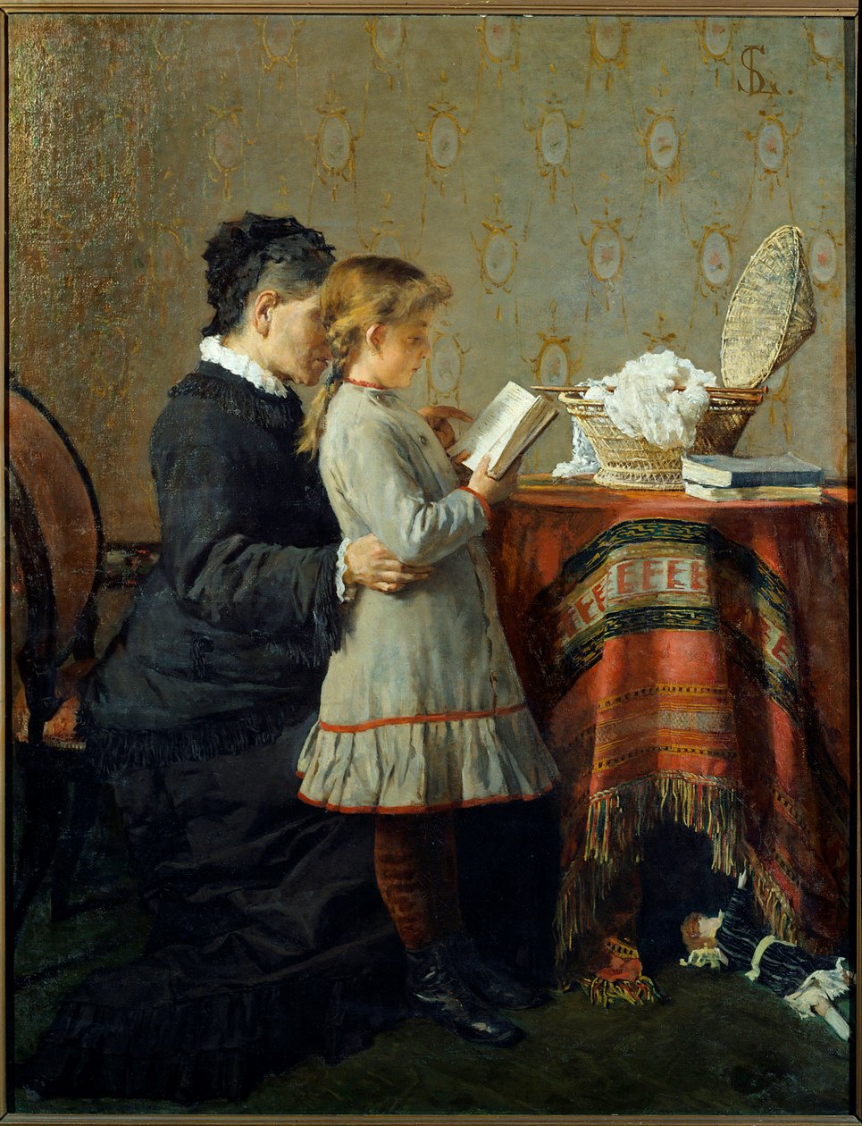 Okuma dersi. Bir hemşire küçük bir kızı okumayı öğrenir. Silvestro Lega (1826-1895) Ec. İtalyan by Silvestro Lega