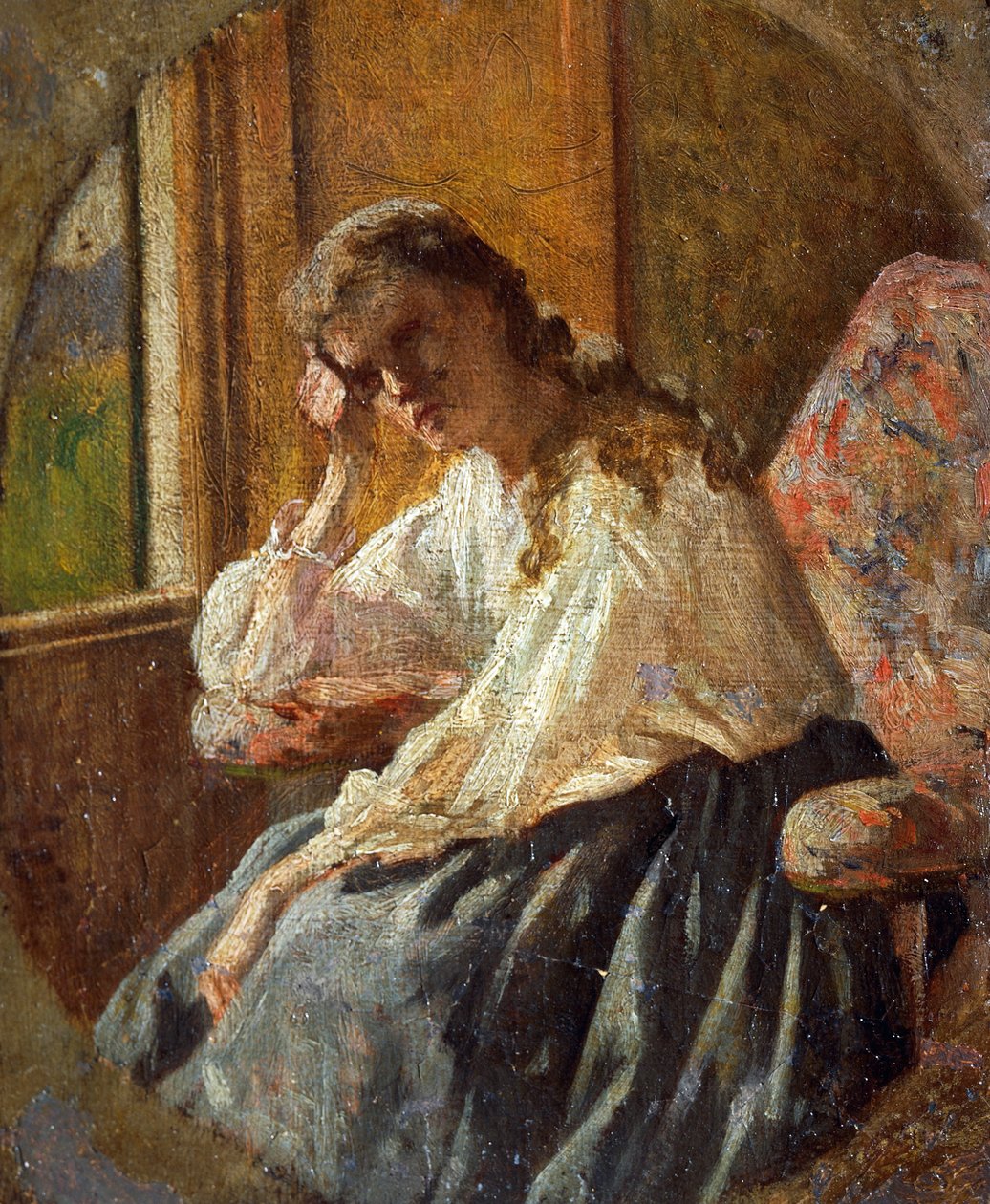 Kadın figürü çalışması, Silvestro Lega (1826-1895), Triptik detayı by Silvestro Lega