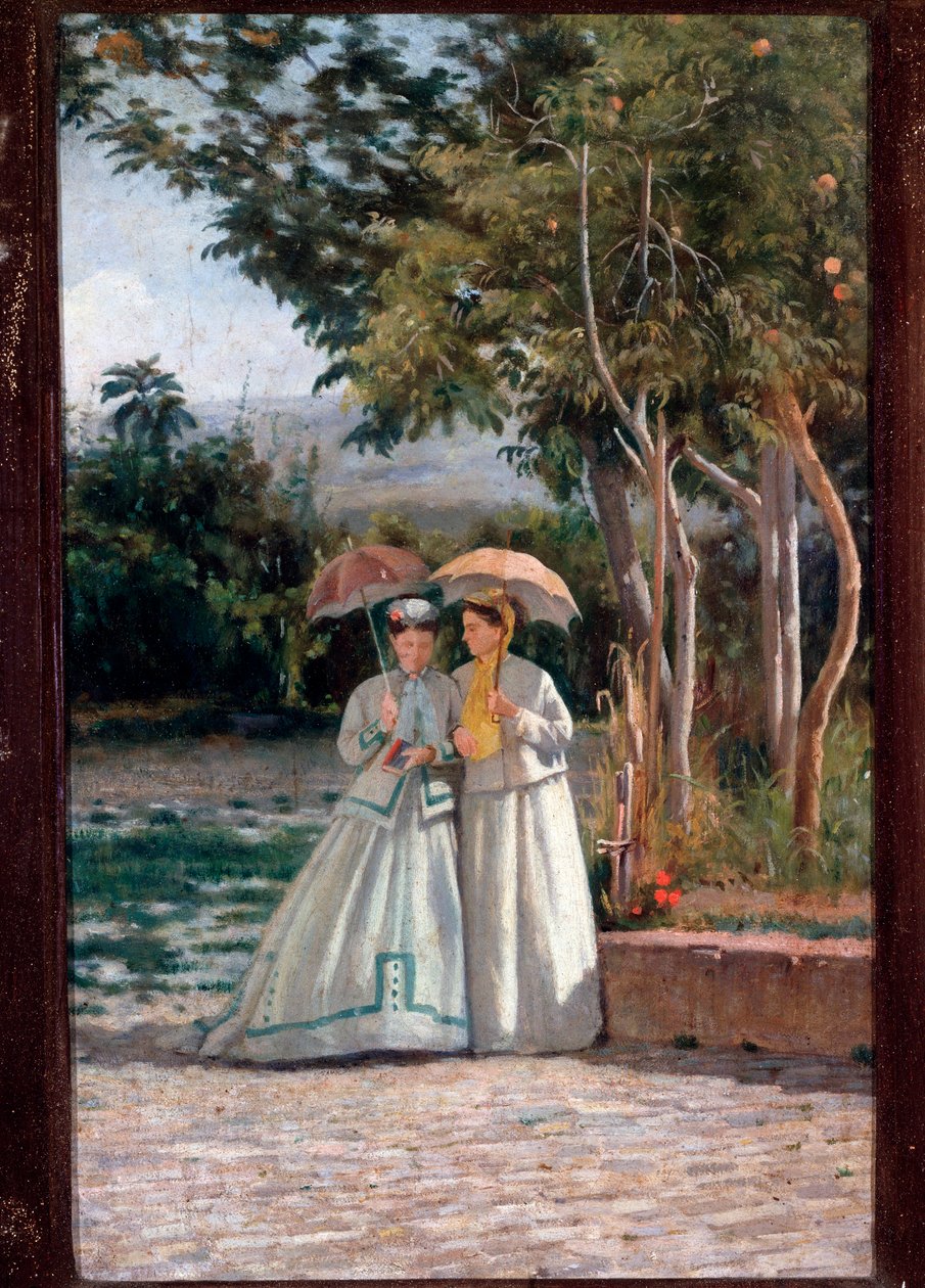 Bahçede yürüyüş - tuval üzerine yağlı boya by Silvestro Lega