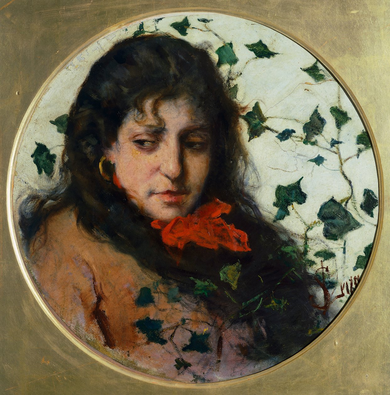 Sarmaşıklı Kadın, Silvestro Lega, panel üzerine yağlı boya by Silvestro Lega