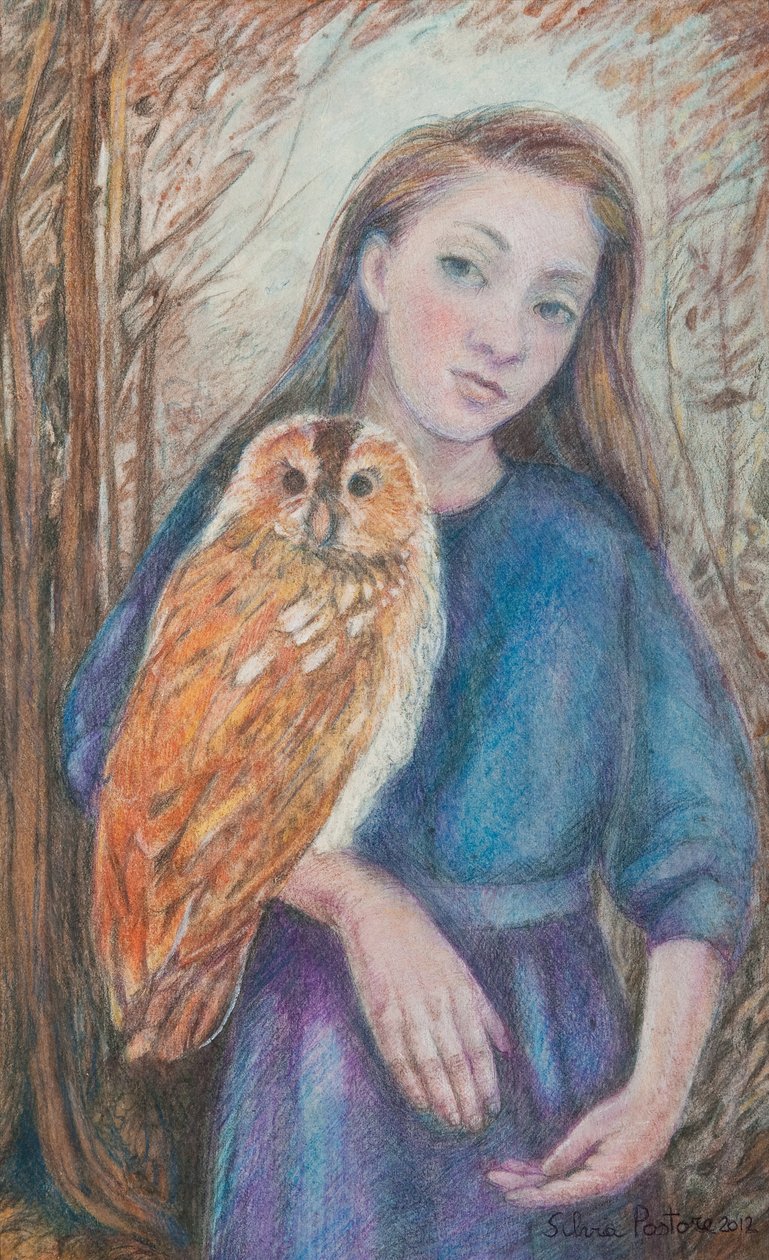 Baykuşlu Kız, 2012 (kağıt üzerinde wc & pastel) by Silvia Pastore