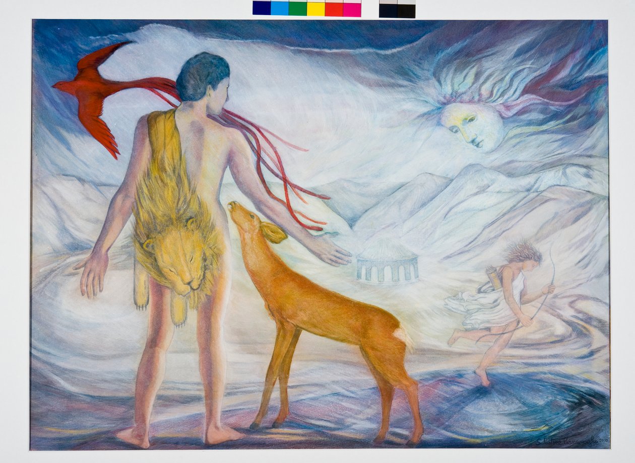 Herkül ve Altın Hind, 2010 (kağıt üzerinde karışık teknik) by Silvia Pastore