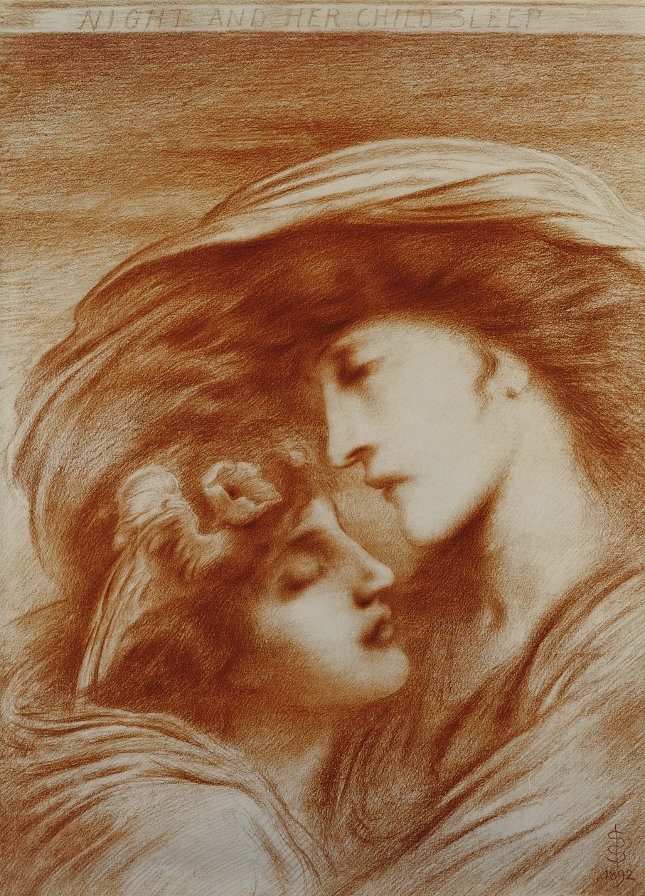 Gece ve Çocuğunun Uykusu, 1892 (kağıt üzerinde kırmızı tebeşir) by Simeon Solomon