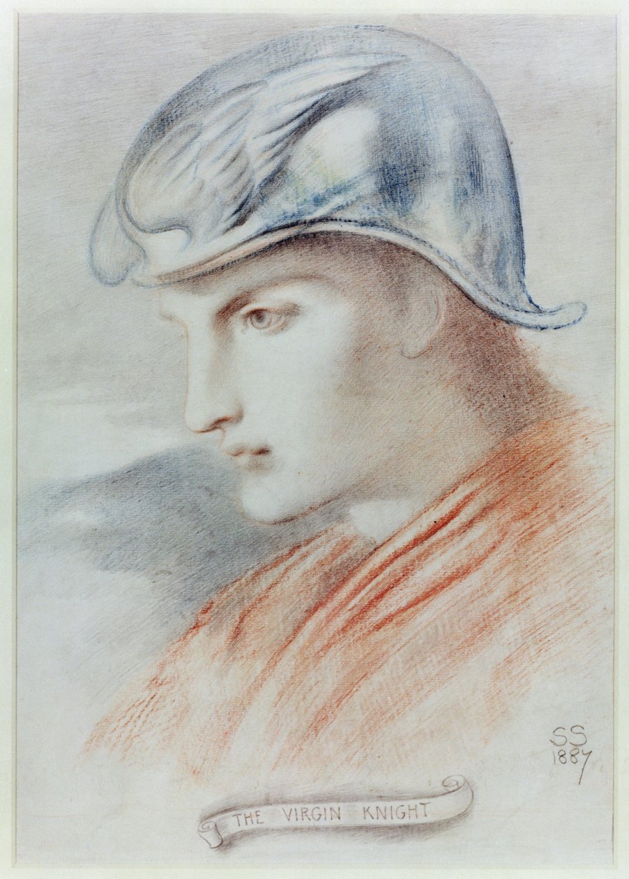 The Virgin Knight, 1887 (kağıt üzerinde renkli tebeşirler) by Simeon Solomon