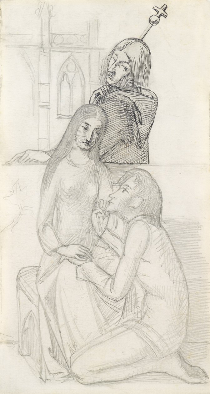 Romeo ve Juliet, Friar Lawrence ile (kalem, tükenmez kalem ve kağıt üzerine mürekkep) by Simeon Solomon