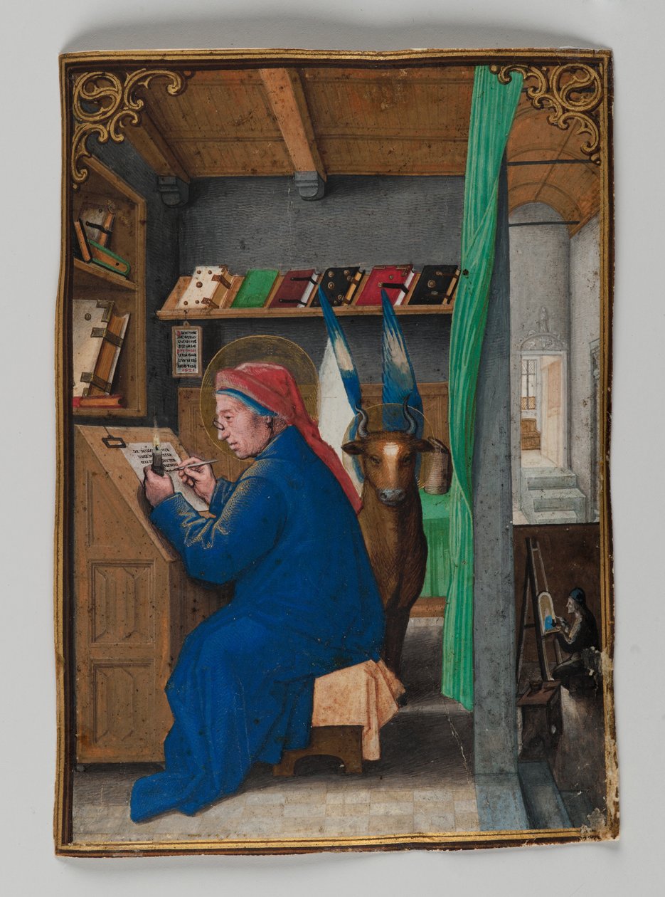 St. Luke Taçta Yazma, 1521 (parşömen üzerine mizaç) by Simon Bening