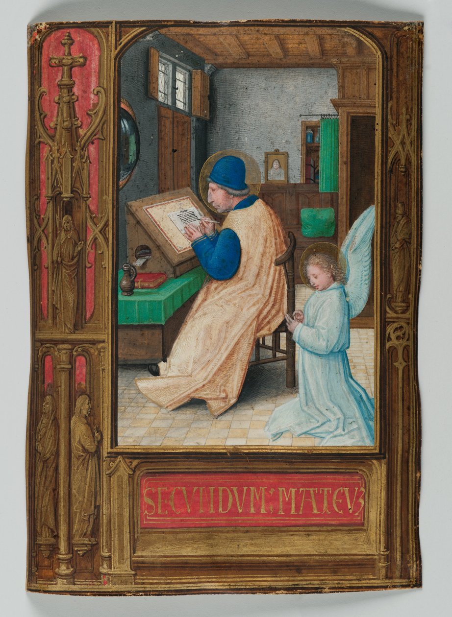 Aziz Matta Melekle Yazma, 1521 (parşömen üzerine mizaç) by Simon Bening