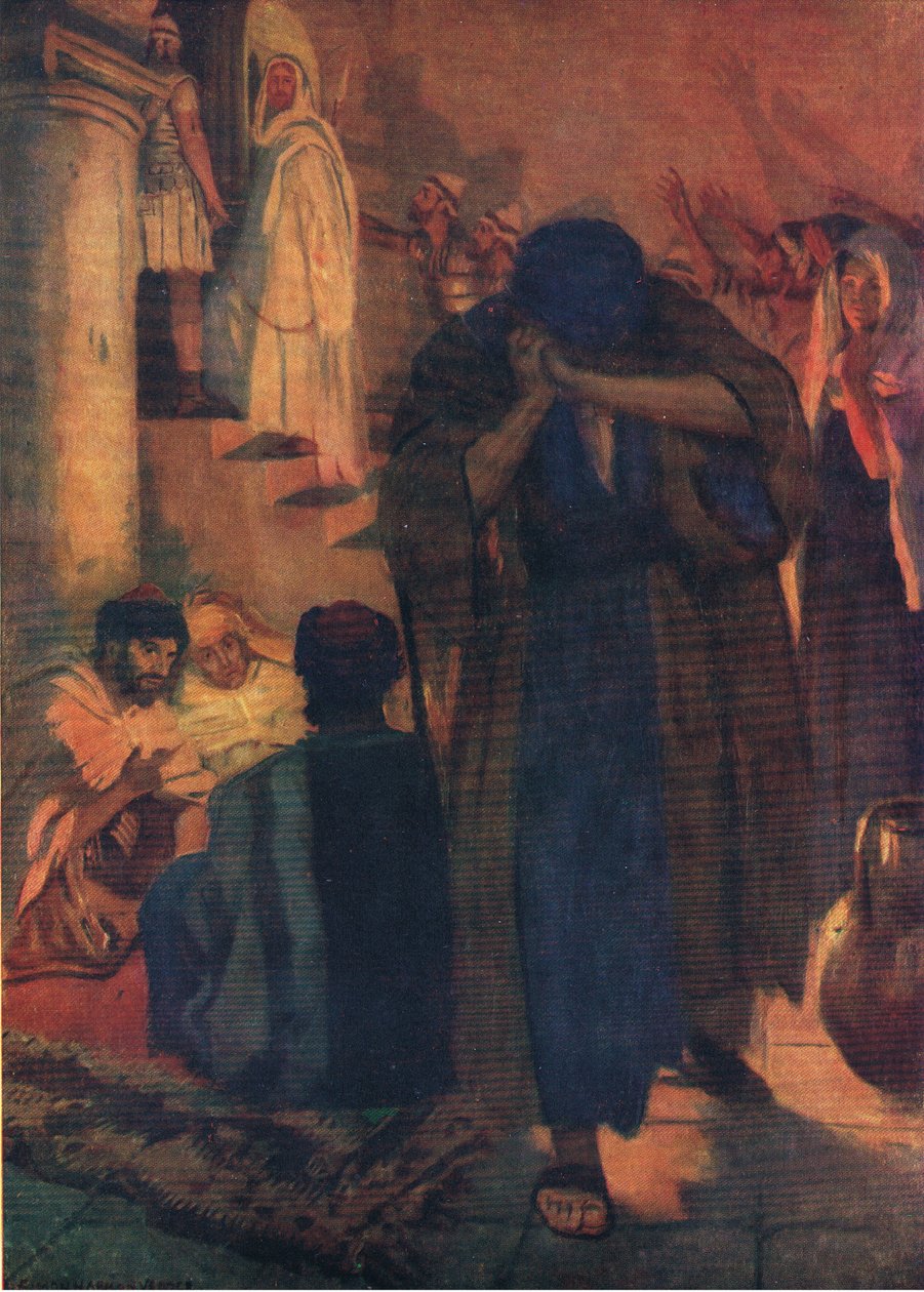 Peter, Thomas Nelson tarafından yayınlanan İncil Resimli Kitaptan, 1950 dolaylarında efendisini reddediyor by Simon Harmon Vedder