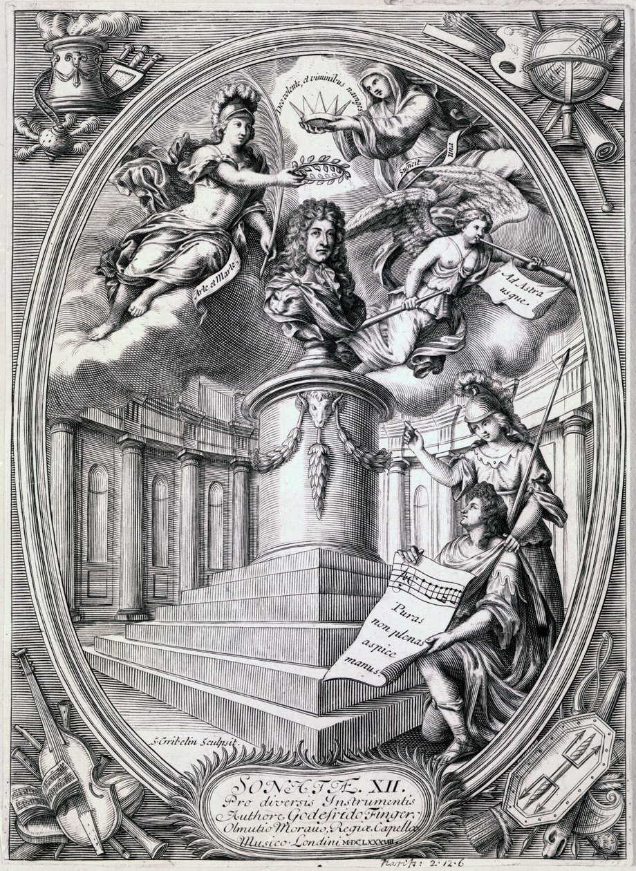 Dedicatory engraving to Gottfried Finger, 1688  by Simon II Gribelin